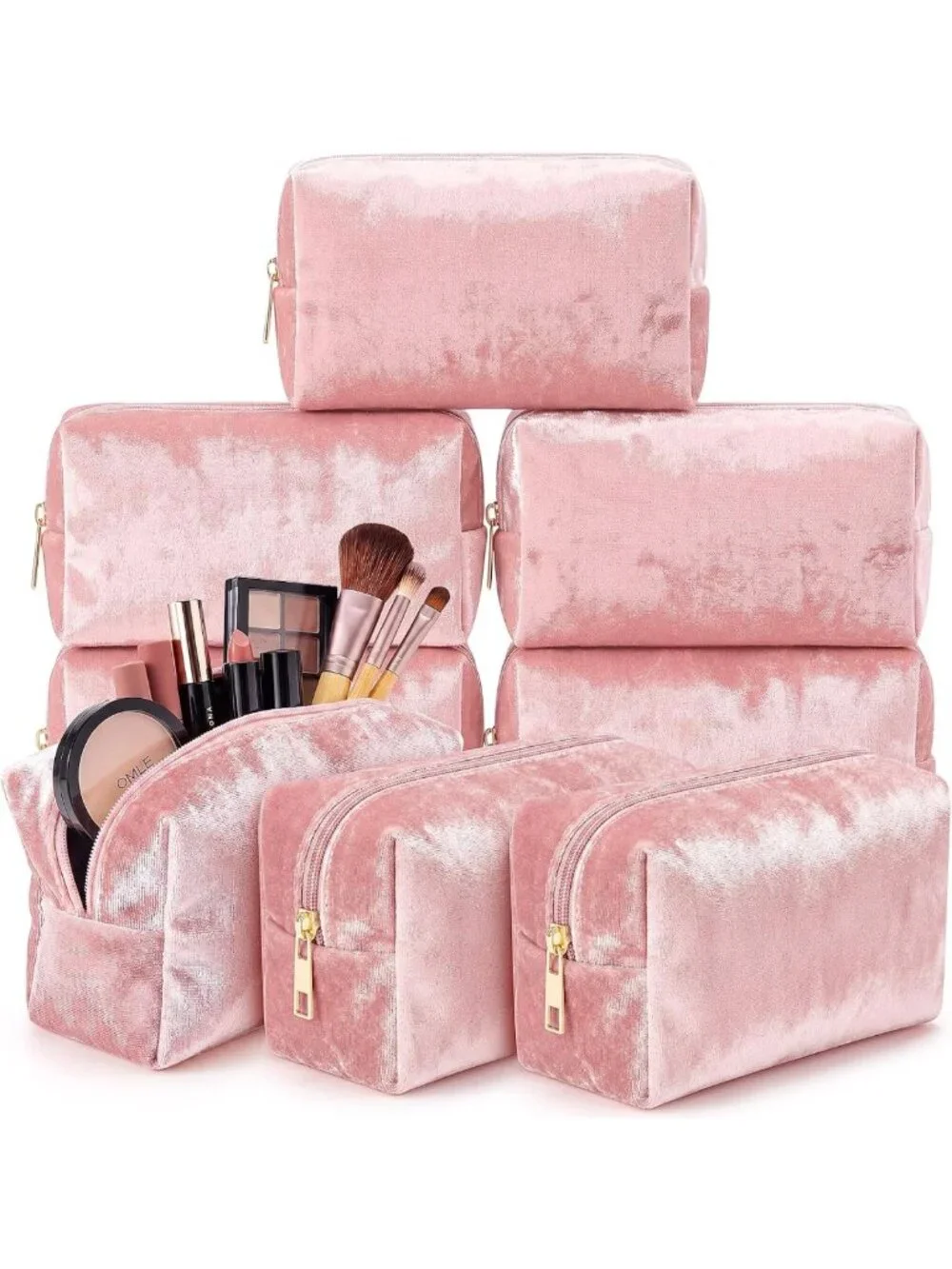 8 Pcs Velvet Bridesmaid Proposal Gift Set - Pink Cosmetic Bags for Wedding Party